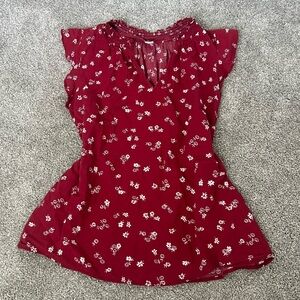 Old Navy Floral Maroon Women's Sleeveless Dress Shrit